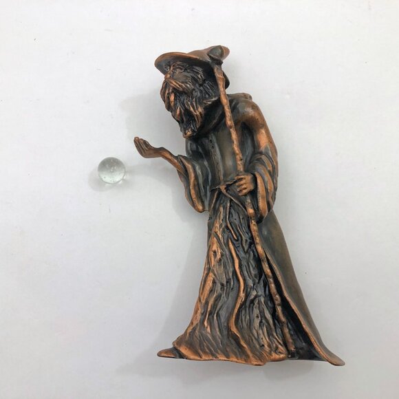 Wizard Merlin Bronze Statue Figurine 6" w/Crystal Ball Heavy 2.25Lb - Picture 6 of 9